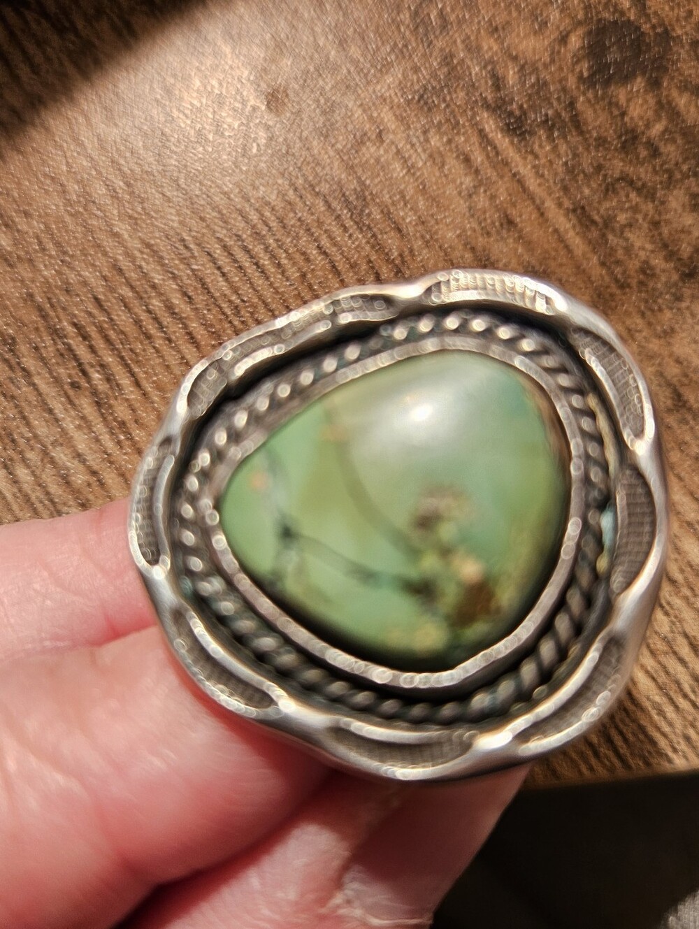 Vintage Sterling Silver Green Variscite Ring, Size 9+,Southwestern, Native Style - Picture 7 of 9